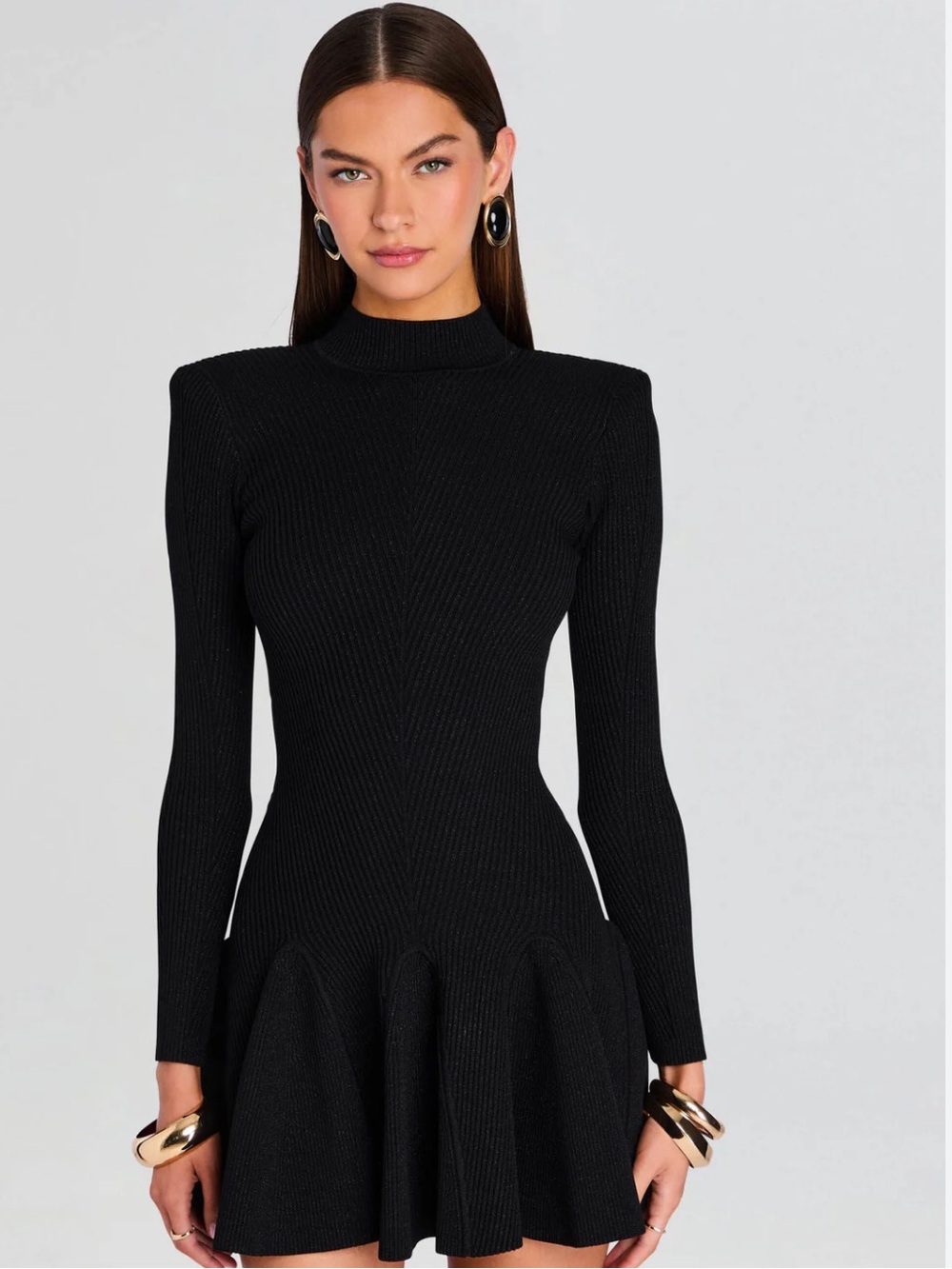 RETROFETE Black metallic Long-Sleeve Knit Fit-and-Flare Dress